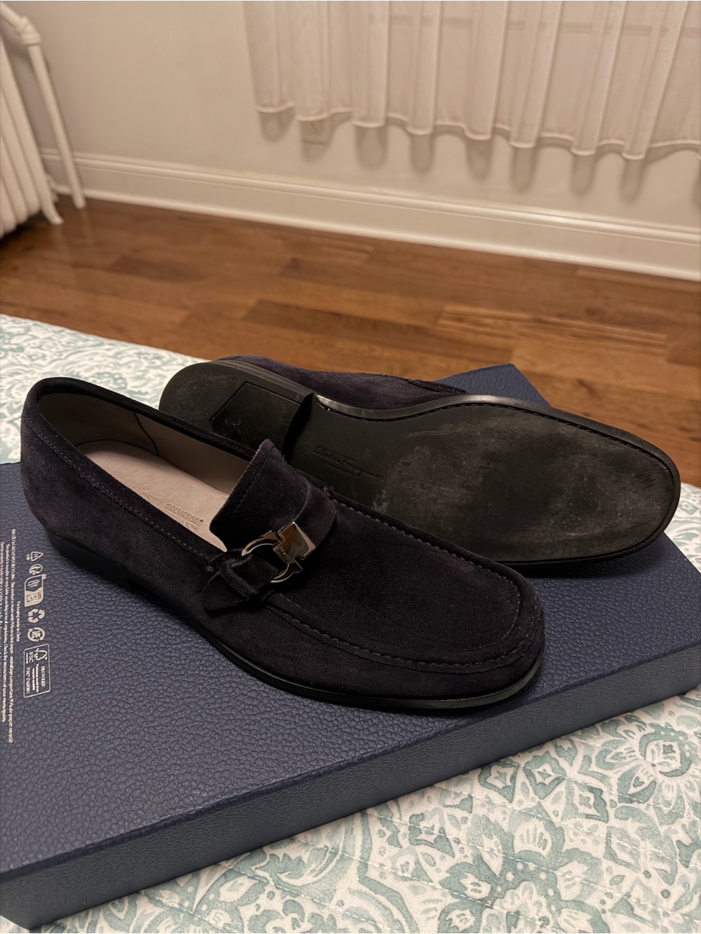 Salvatore Ferragamo Dark Navy Suede Bit Loafers